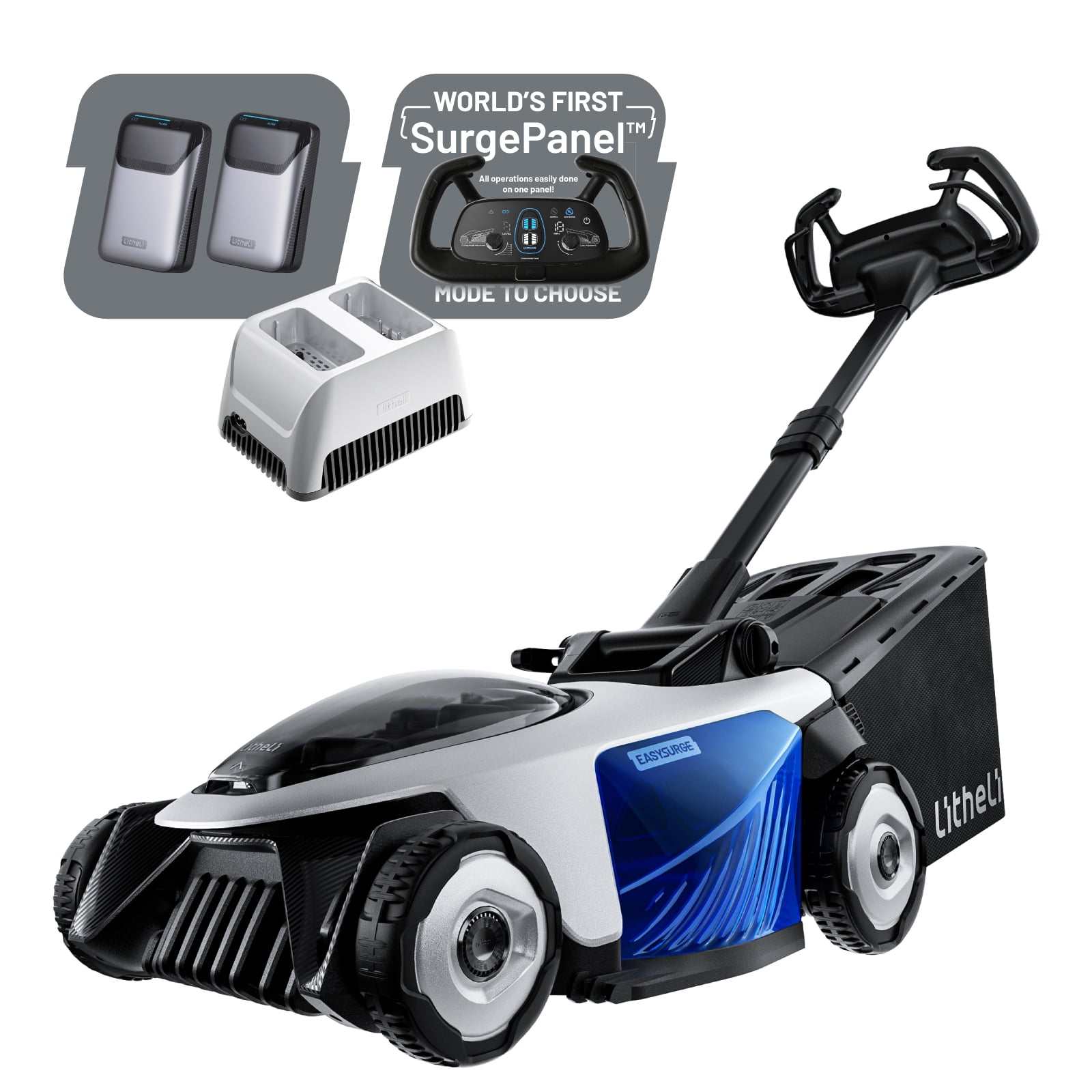 Litheli Cordless Lawn Mower, 40V(2*20V) Electric Lawn Mowers, 18 Inch Brushless Mower, 6-Adjustable Height, Self-propelled, With 2*4.0Ah Battery and Rapid Charge, for Garden/Yard/Farm