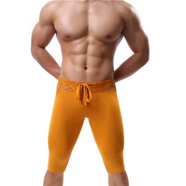 FhsagQ Men's Swimwear Shirt Men's Sports Tight Nylon Ice Silk Thin Solid Color Bottom Middle Pants Men's Swimwear 5 Inch Inseam Mens Board Shorts Beach 7 Inch Inseam No Mesh Yellow S