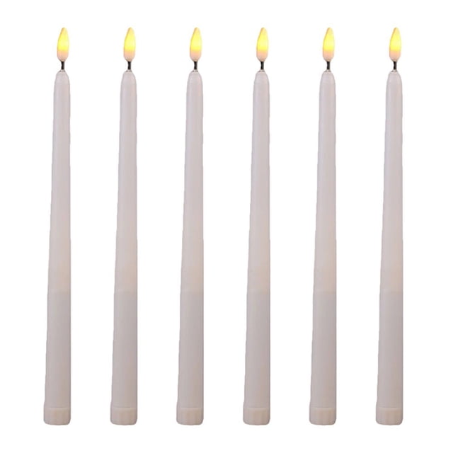 HLONK 6 Pcs Light for Halloween Long Pole LED Taper Candles Rechargeable Father White