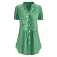 thumbnail image 1 of Summer Plus Size Blouse for Women Short Sleeves V Neck Tops Solid Color Lace T Shirts Casual Button Tunic, 1 of 4