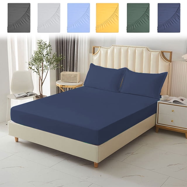 Bowayaoa Double Bed Fitted Sheet, Non Slip Mattress Protector Cover, Deep Pocket Stretchable Bedding, Soft Breathable Bottom Sheet for Sleeping Naked, All Inclusive Bed Cover
