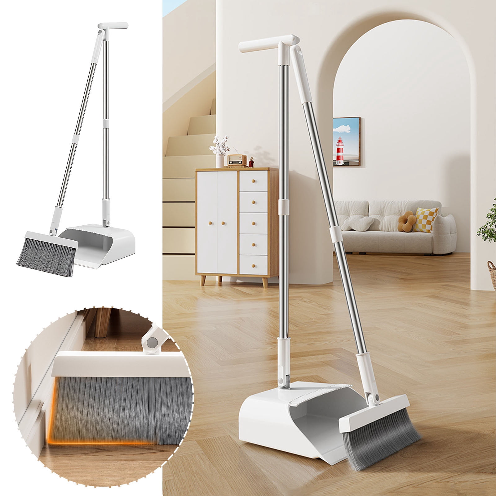 Suncoda Broom Dustpan, Set of Household Dustpan Combination Mop Floor Sweeping Non Stick Hair Scraping Soft Bristled Brush