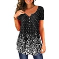 thumbnail image 2 of Tunique à Imprimé Floral à Col en V pour Femmes, Boutons, Manches Courtes, Blouse Ample, T-shirt pour Femmes, 2 of 2