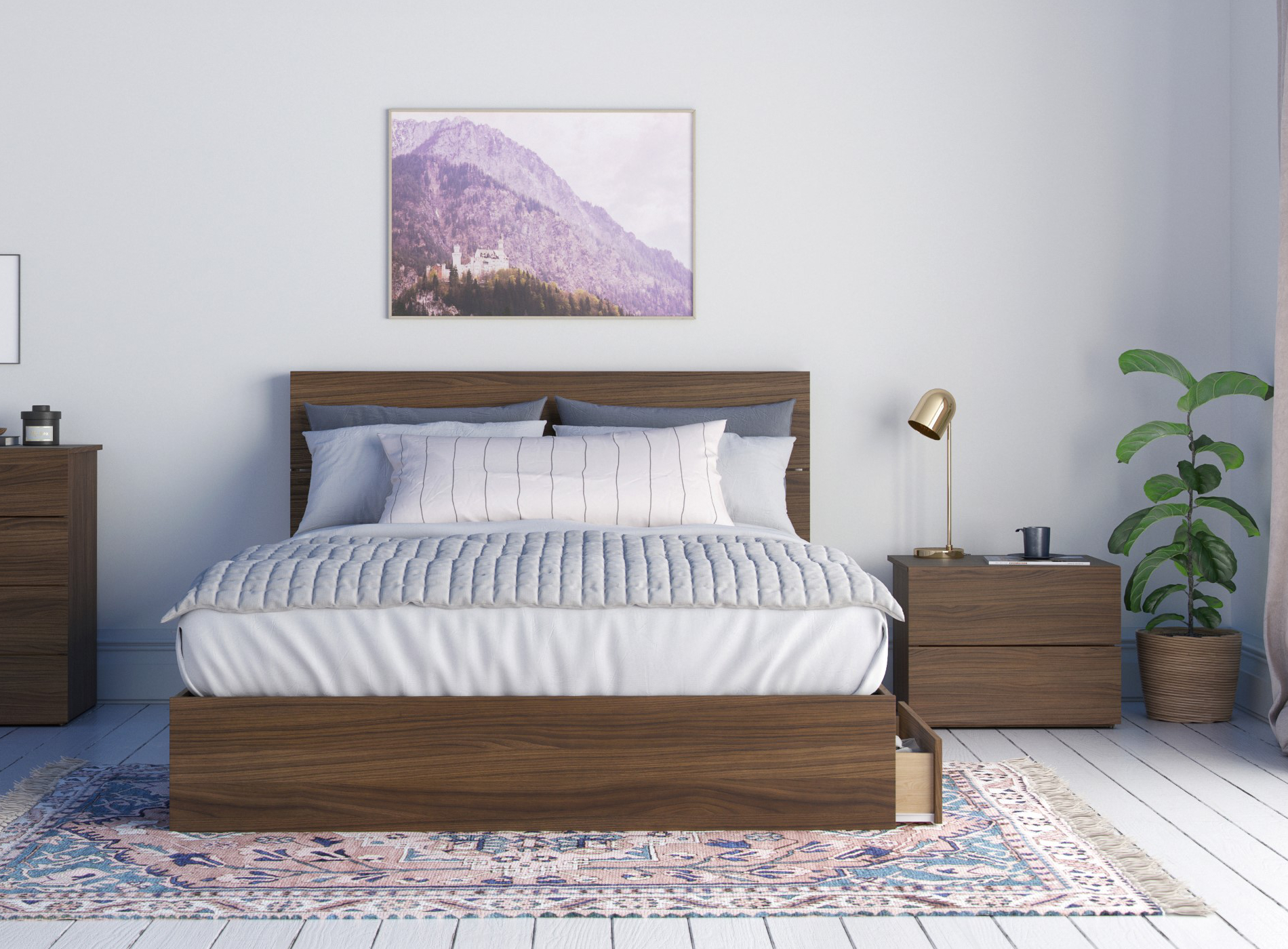 Nexera Ensemble de Chambre 3 Pcs avec Cadre de Lit, Brun, Grand Lit