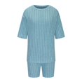 thumbnail image 3 of Mikilon Pyjama Décontracté pour Femmes, Ensemble de Sommeil d'Été, Confortable, Version Ample, Col Rond, Ensemble Deux Pièces, Manches Courtes, Blouse/chemise à Col Rond, Bleu, TP, 3 of 6