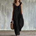 thumbnail image 2 of SZJXBUY Combinaison pour Femmes Chic Décontractée Sans Manches à Volants Col Ras du Cou Boutonnée devant Jambes Larges Combinaisons Coupe Ample Bohème Chic Salopette avec Poches Noir,P, 2 of 7