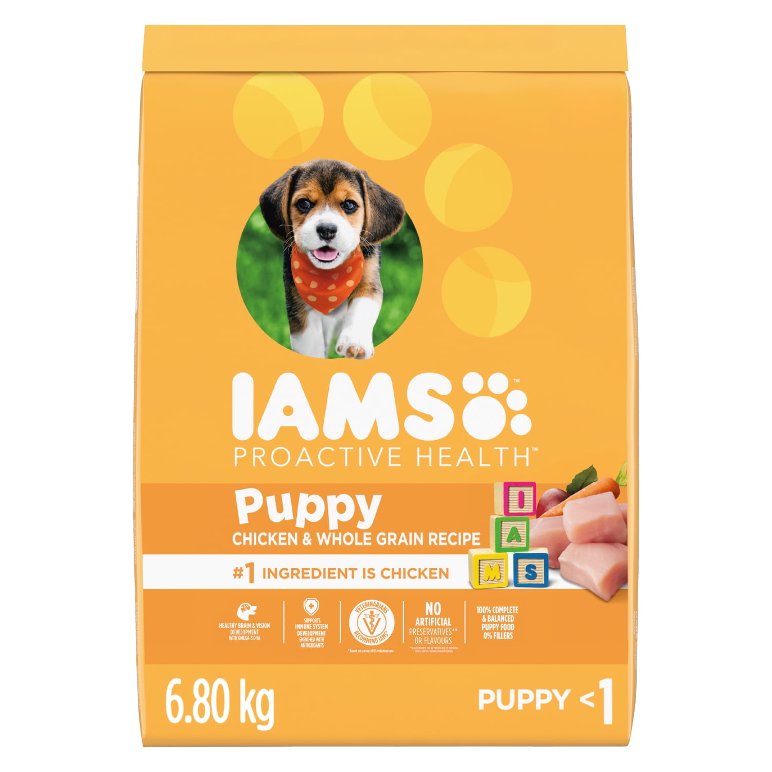Iams Proactive Health Nourriture Sèche pour Chiots Recette au Poulet & Grains Entiers 6.8kg