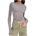 thumbnail image 2 of Timegard Hauts de Sortie pour Femmes Col Ras du Cou Manches Longues Ajusté Blouse Unie Décontractée Confortable T-Shirt Hauts, 2 of 5