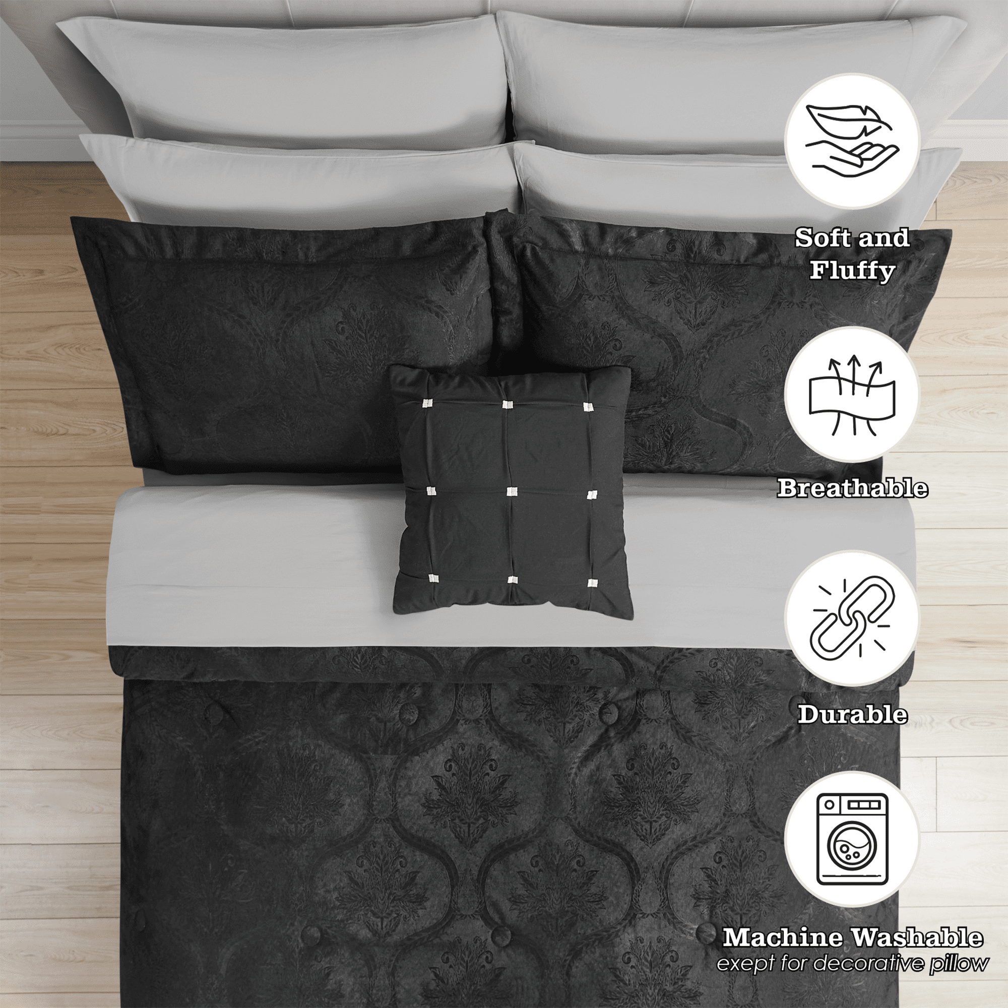 Mainstays 11-Piece Bed in a Bag Comforter Set with Sheets, Black Velvet, Queen