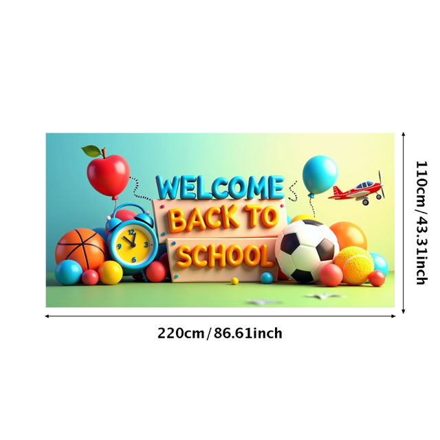 Colorful Welcome Back to School Banner with Apple Airplane Balloon and Star Elements Backdrop Party Decorations for School Events Opening Ceremonies Classroom Decor Photo Props