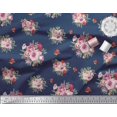 thumbnail image 3 of Soimoi Tissu Satin Modal Bleu Imprimé Feuilles d'Épices & Roses Floral au Mètre 42 Pouces de Large, 3 of 3
