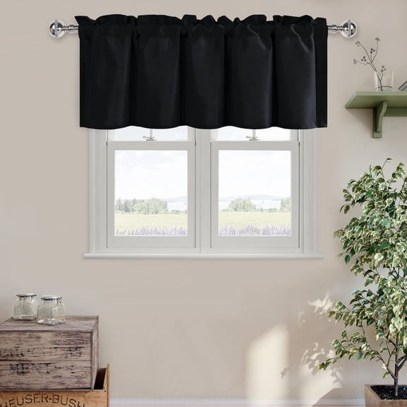 Hiasan Black Valance Short Curtains for kitchen - Polyester Rod Pocket Valances Solid Curtain for Farmhouse Window, 52 x 18 inch, 1 Panel