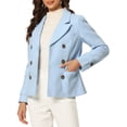 thumbnail image 4 of INSPIRE CHIC Caban à Revers Cranté à Double Boutonnage pour Femme Bleu Pâle TP, 4 of 5