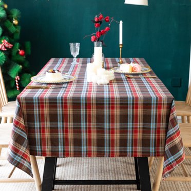 Nvzi Plaid Christmas Tablecloth 55 x 118 Inch , Heavy Duty Table Cover for Winter, Party & Holiday, Coffee
