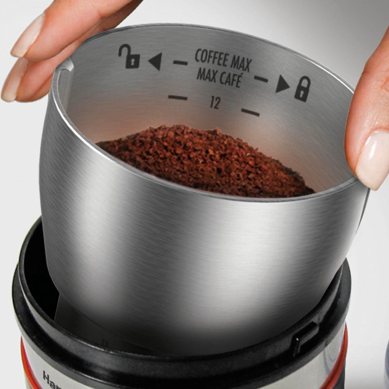 Hamilton Beach Custom Grind Coffee Grinder, 150 Watts, Removable Stainless Steel, Grinding Bowl, Black, 80393RC