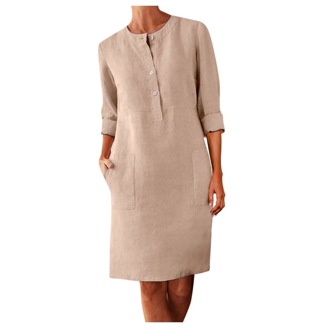 Ketyyh-chn99 Robes Femmes Jupes pour Femmes Vêtements Robe Droite Unie pour Vacances Robe de Plage à Enfiler Kaki,m