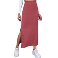 thumbnail image 3 of Slit Long Skirt, Bodycon Long Skirt Solid Color Elastic Easy Matching  For Vacation Green,Red,Brownness,Brown,Black, 3 of 6