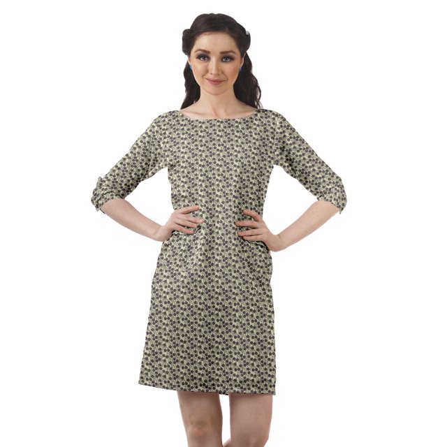 Moomaya Robe d'Été pour Femmes à Manches 3/4, Robe Droite Décontractée avec Poches