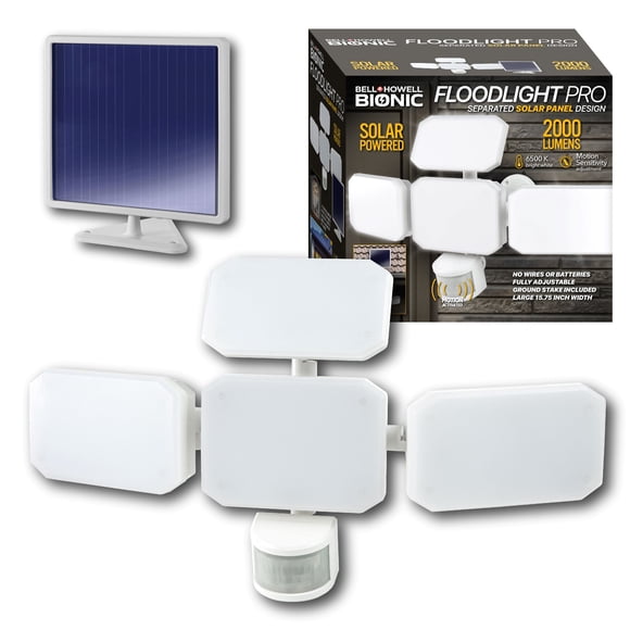 Bell+Howell Bionic Floodlight Pro Solar Motion Sensor Outdoor LED Lights Waterproof 2000 Lumens 4 Adjustable Panels