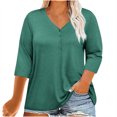 thumbnail image 2 of Jsaierl Womens Solid Color Loose Plus Size Tops 3/4 Sleeve V Neck Casual Blouses Basic Lightweight Simple Shirts, 2 of 9