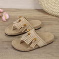 thumbnail image 4 of Pantoufles Boho pour Femmes avec Franges et Accents de Perles, Sandales à Enfiler Décontractées d'Été avec Semelle Intérieure Coussinée pour l'Extérieur et l'Intérieur, 4 of 9