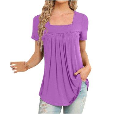 Cathalem T-Shirts Décontractés à Manches Courtes pour Femmes, T-Shirts d'Été Décontractés à Manches Courtes, Ourlet Haut-Bas, T-Shirt Ample, T-Shirts Basiques, Hauts pour Femmes, Violet TTG