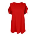 thumbnail image 4 of Off the Shoulder Shirts for Women Summer Short Sleeve Solid Color Tank Top Ladies Plus Size Beach Flowy Tees Blouse (X-Large, Red), 4 of 6