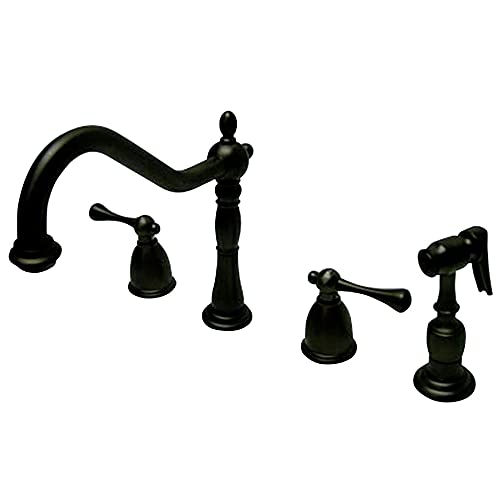 Kingston Brass KB7795BLBS Double Handle 8" Widespread Kitchen Faucet with Brass Sprayer