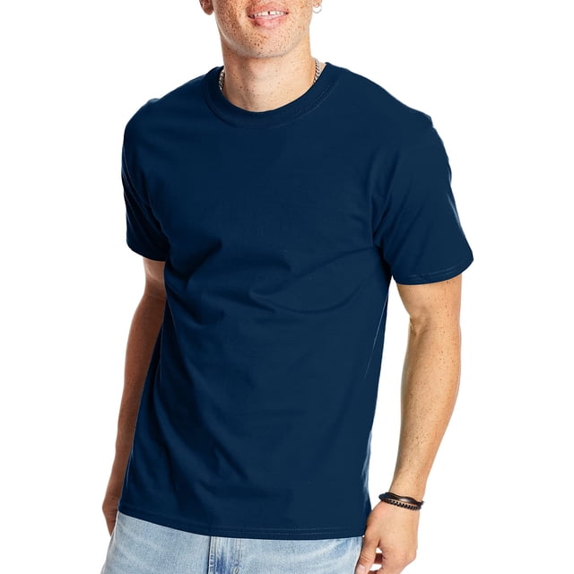 Hanes Mens Beefy-T Classic Crewneck Cotton Tee, S, Navy