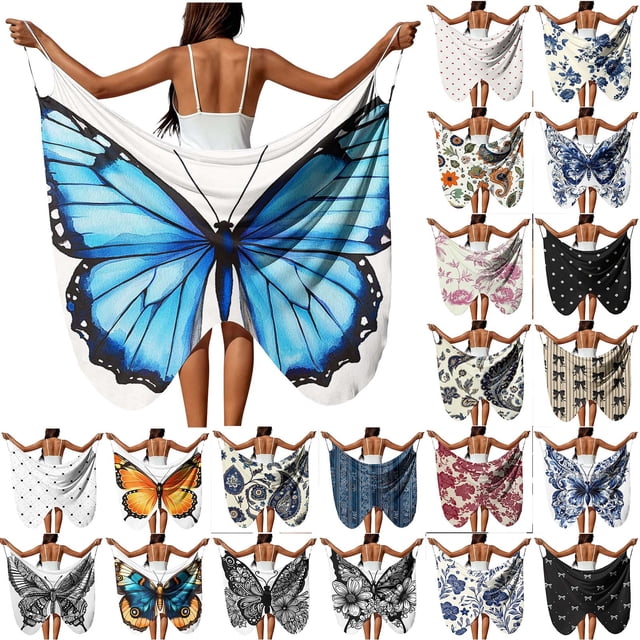 Frostluinai Paréo de Maillot de Bain pour Femmes Plage Papillon Paréo de Maillot de Bain Paréo de Maillot de Bain Boho Floral à Bretelles Spaghetti Robe Portefeuille