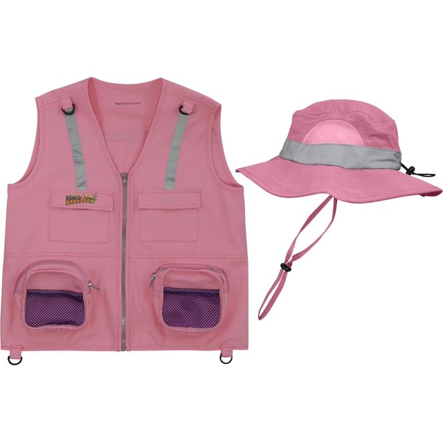Cargo Vest for Kids with Reflective Straps & Bucket Hat with Chin Strap - pink - XS
