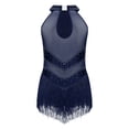 thumbnail image 3 of iefiel Combinaison de Danse Latine Rumba Salsa Tango à Franges pour Filles, Bleu Marine 16, 3 of 6