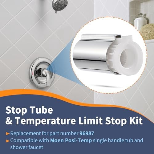 Stop Tube & Temperature Limit Stop Kit – Replacement For Moen 96987, Compatible With Single-Handle Tub/Shower Faucet (Stainless Steel, Chrome Finish)