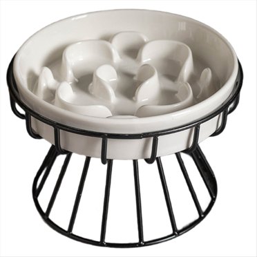 Raised Ceramic Cat Slow Feeder Bowl, Elevated Cat Plate with Stand, Slow Bowl for Wet and Dry Food, Friendly Pet,1 x Stand 1 x Bowl