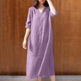 thumbnail image 1 of Robe d'Été pour Femmes 2024 Mode Grande Taille Robe Décontractée Col en V Manches 3/4 Couleur Unie Ample Robes en Coton Rabais de 50 % Liquidation!, 1 of 6