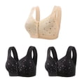thumbnail image 1 of Bigersell Womens Bras Front Closure 3pcs Wire-Free Bra Style R-77 Breathable Support Bras Pack R-77-khaki, 1 of 5