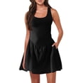 thumbnail image 2 of Liquidation! Mode pour Femmes, Robe d'Été Décontractée pour Femmes avec Poches, Couleur Unie, Mini-Robe à Col en V, Noir, m, 2 of 9