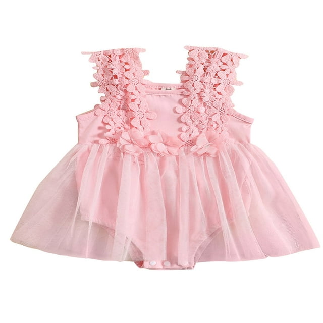 Infant Girls Romper Dress Lace Flower Sleeveless Mesh Tulle Jumpsuits