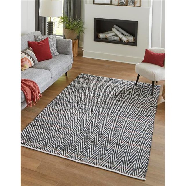 Unique Loom 3153199 4 x 6 Pi. Chindi Chevron Rectangle Tissé à la Main Tapis&44; Noir