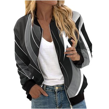 Pisexur Womens Jacket Windbreaker Jacket Plus Size Jackets Coats Fall Jackets Women's Casual Fashion Printed Pocket Zippered Coat