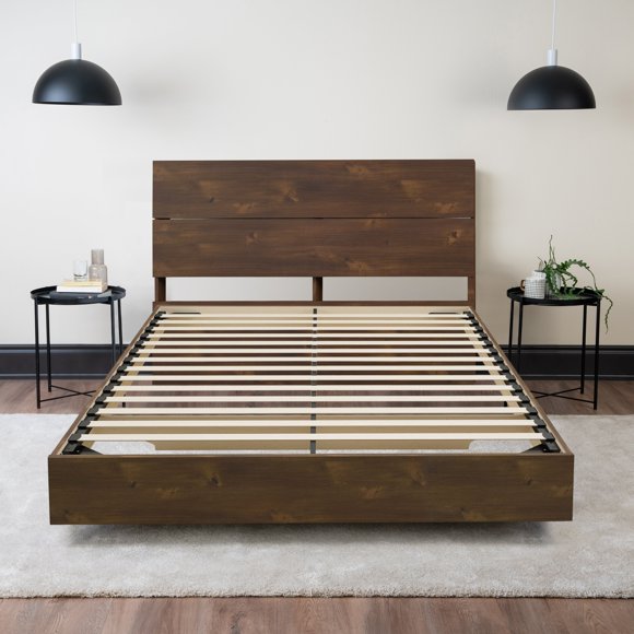 Floating Wood Bed with Headboard (Truffle) - Full