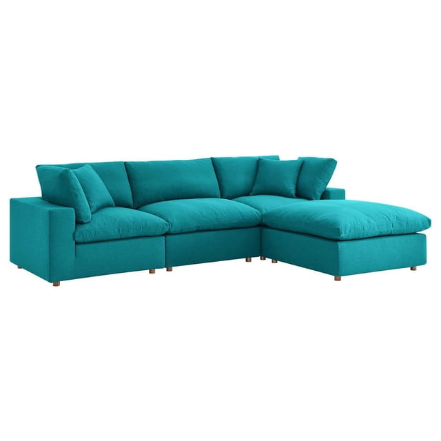 Modway Commix 4 Piece Down Filled Overstuffed Sectional Sofa Set in Teal