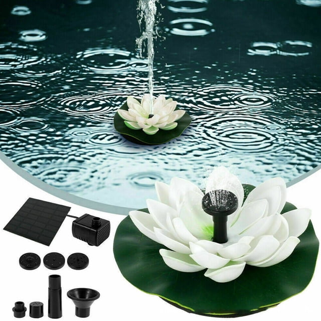Solar Powered Floating Pond Fountain with Interchangeable Nozzles | Leaf & Flower Design | 30-60cm Water Spray Height | Weather-Resistant Outdoor Water Feature for Garden Decor