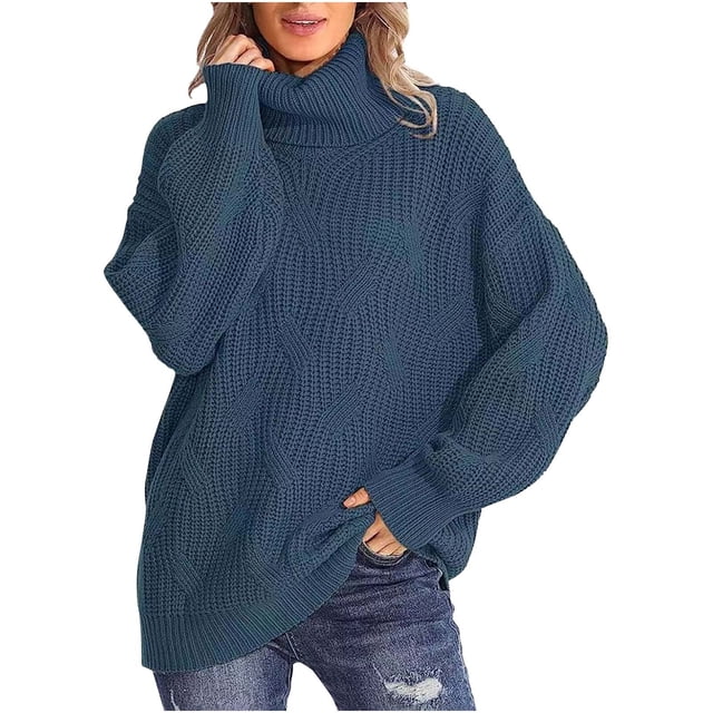 Yuyuzo Womens Oversized Sweater Long Sleeve Turtleneck Pullover Jumper Tops Ribble Knit Solid Color Sweaters