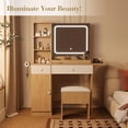 thumbnail image 3 of Bingirl Lighted Makeup Vanity with Power Strip, Adjustable Lighting, Drawers and Cushioned Stool - Natural Bedroom Dressing Table, 3 of 8