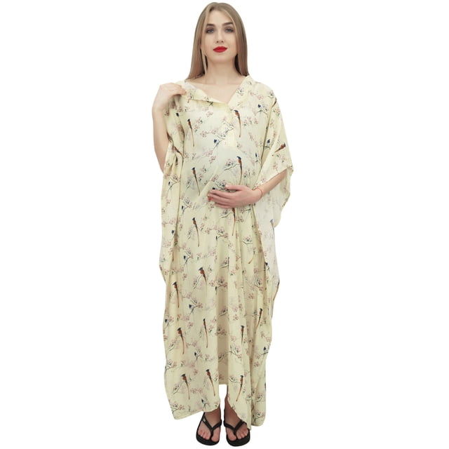 Bimba Robe Maxi de Maternité Jaune Pâle à Manches Kimono pour Mamans, Caftan d'Allaitement-16