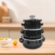 HLONK 3 Pieces Enamel Mini Pot Set Kitchen Food Pot Home Accessories Deep Gifts Kitchen Cookware Enamel Cookware Set Home black