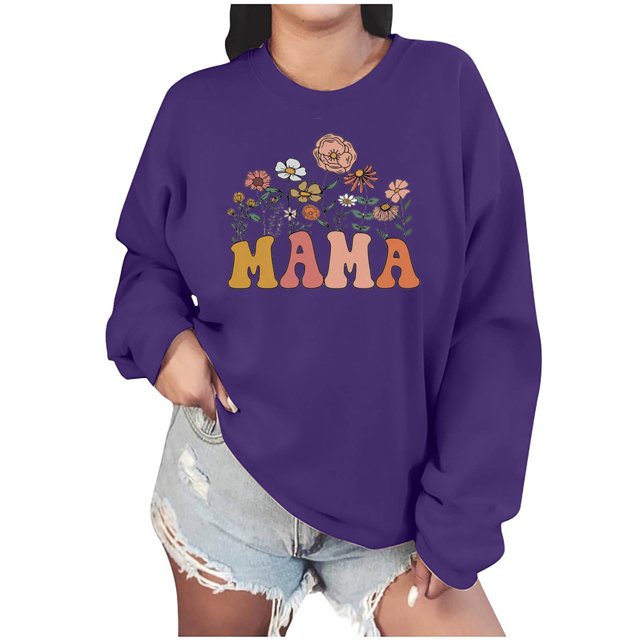 Culottes pour Femmes Femmes Manches Longues Chandails Maman Col Rond Chandail Ample Léger Blouse Hauts L Violet
