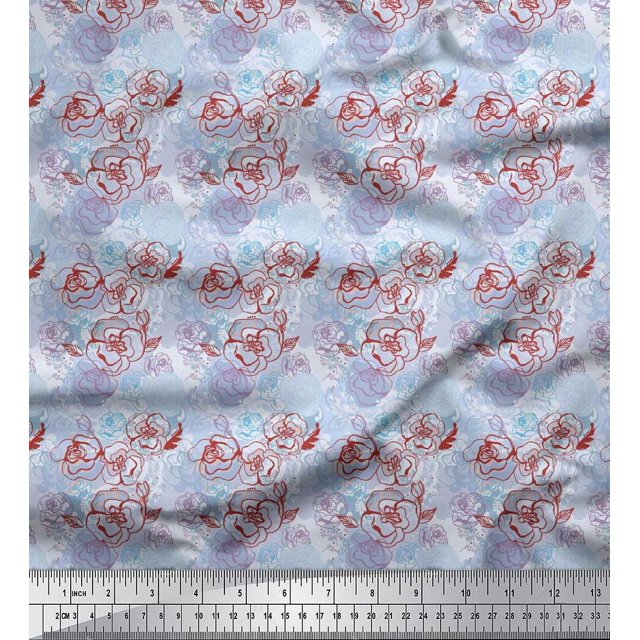 Soimoi Toile de Canard de Coton Feuilles & Fleurs Roses Imprimés par Yard 56 Pouces de Large