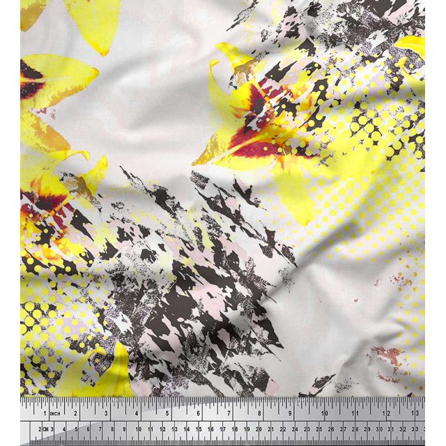 Soimoi Velvet Fabric Texture & Lily Flower Printed Craft Fabric by the Yard 58 Inch Wide